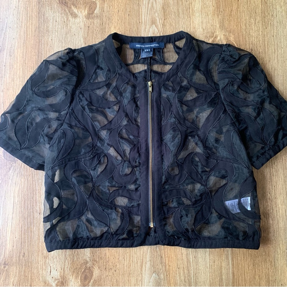 French Connection Black Sheer Cropped Blouse